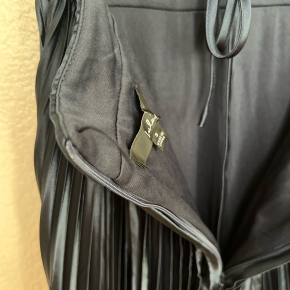 NWOT Exceptional Drama Navy Blue Satin Lace-Up Pleated Maxi Dress - Picture 9 of 11